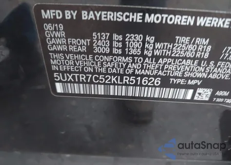 2019 BMW X3 Sdrive30I из США, поврежденный, VIN 5UXTR7C52KLR51626